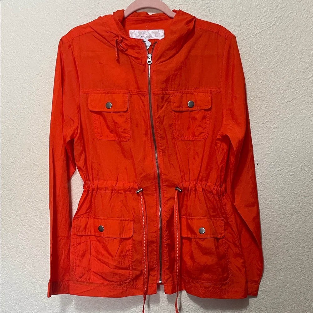 Vanity Women's Vintage Orange Hooded Utility Jacket. NWT. Size Large.